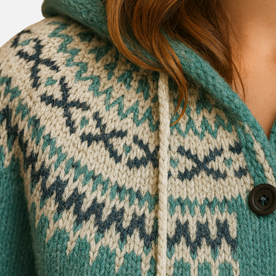 Women’s Knitted Hooded Cardigan – Nordic Pattern Cardigan