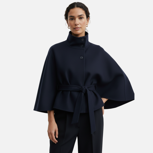 Women’s Elegant Belted Wool Cape Coat